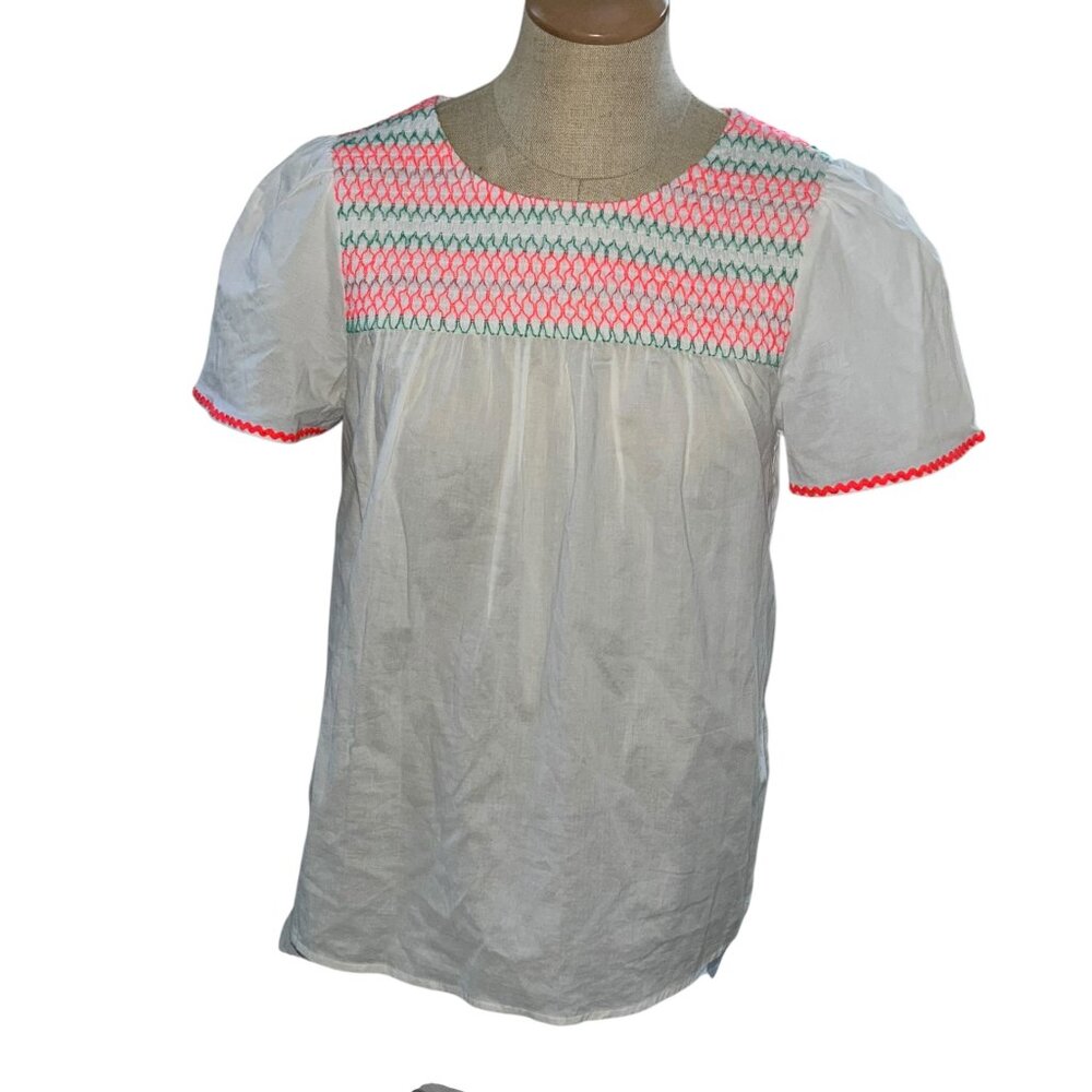 Boden neon smocking embroidered cotton tunic top 6